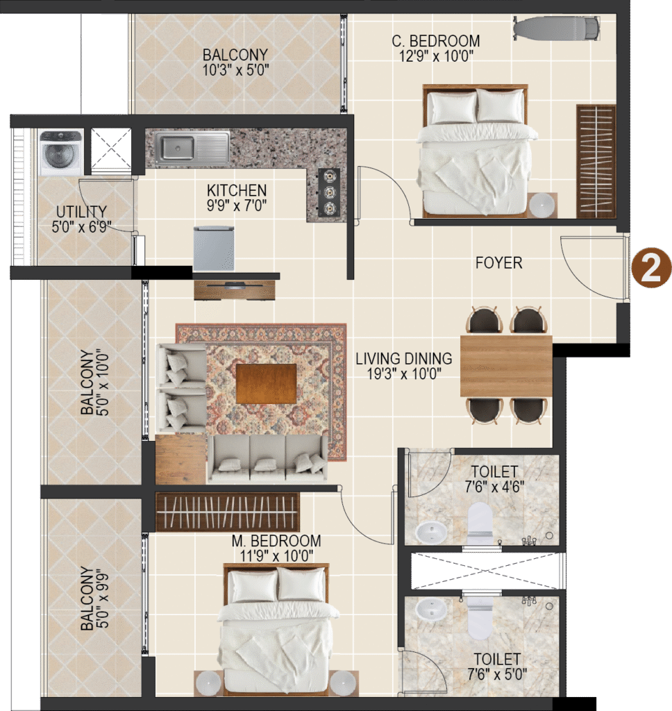Castle Green apartment 2 BHK 1105 sft