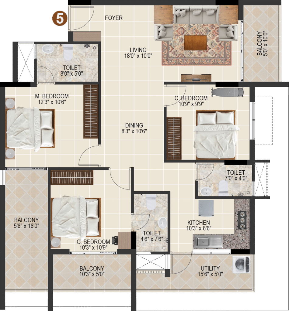 Castle Green apartment 3 BHK 1515 sft